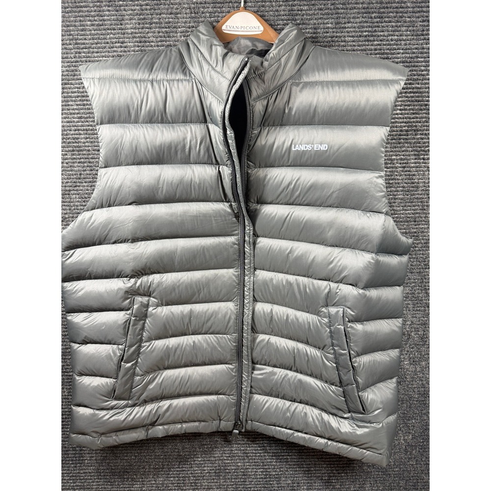 Lands' End Mens XL Black Down Puffer Vest Full Zip‎ Quilted Sleeveless Jacket